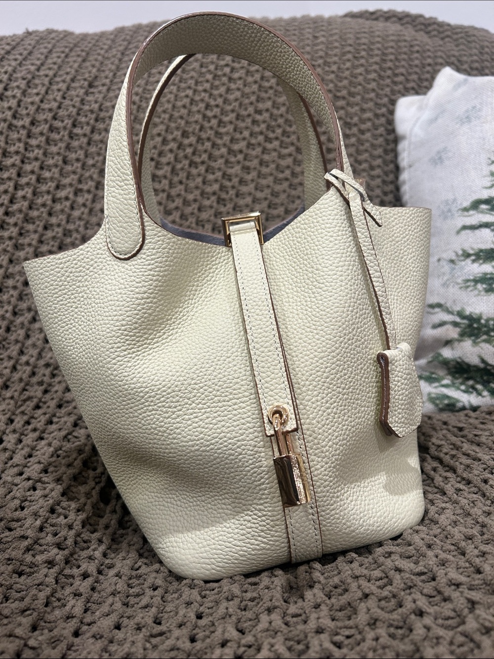 Picotin Style Tote Cream Gold 18